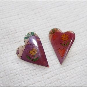 Whimsical Painted Vintage Heart Earrings